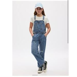GAP Kids Loose Fitting Distressed Medium Wash Denim Overalls